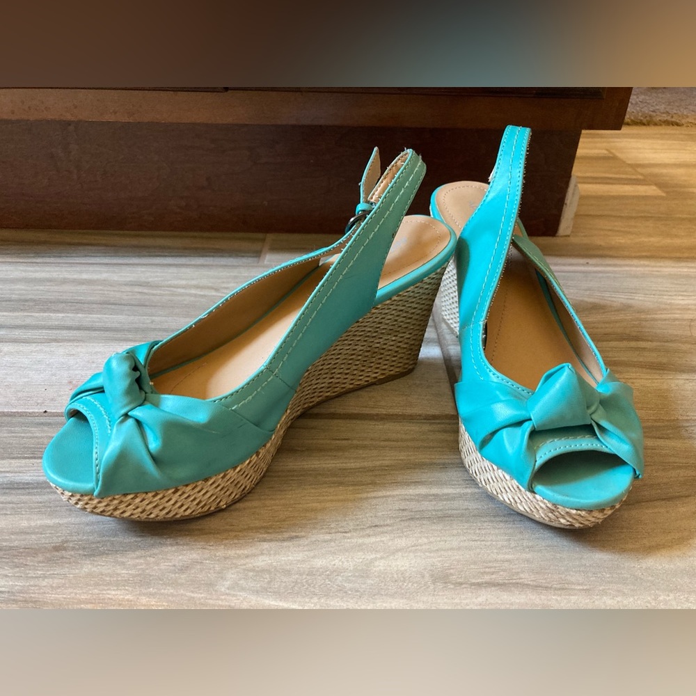 Apt. 9 sling back wedges in teal